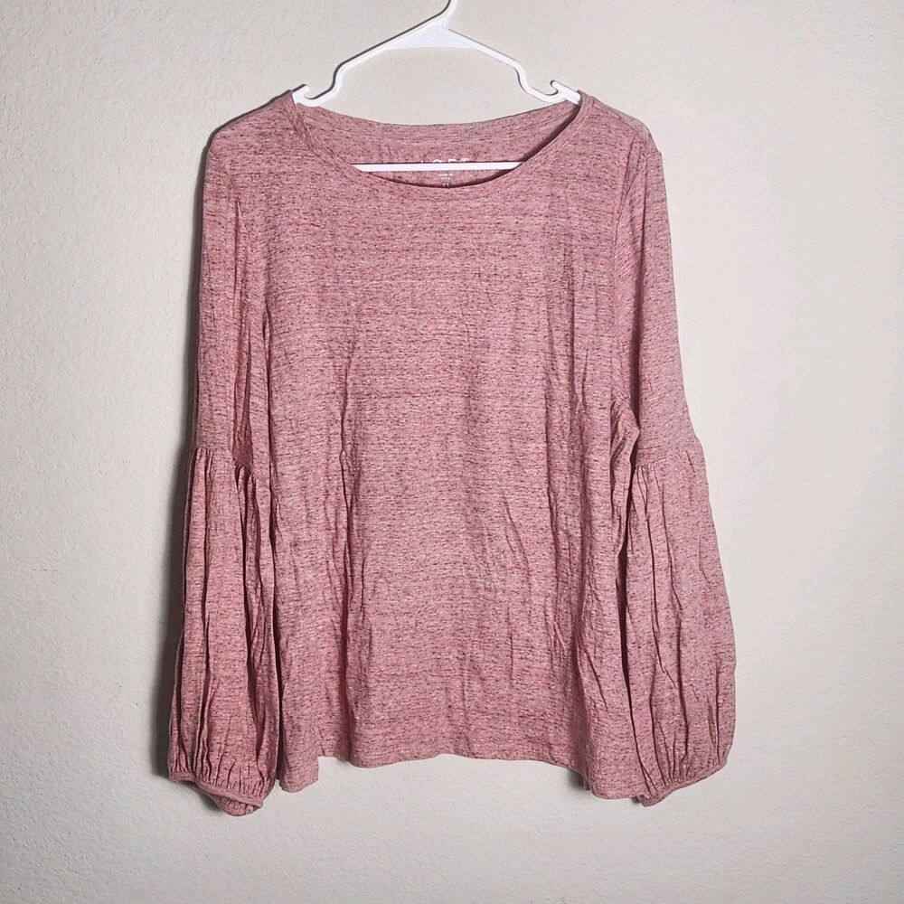 LOFT Womens XL Pink Marled Balloon Sleeve Knit Top Round Neck Cotton Blouse